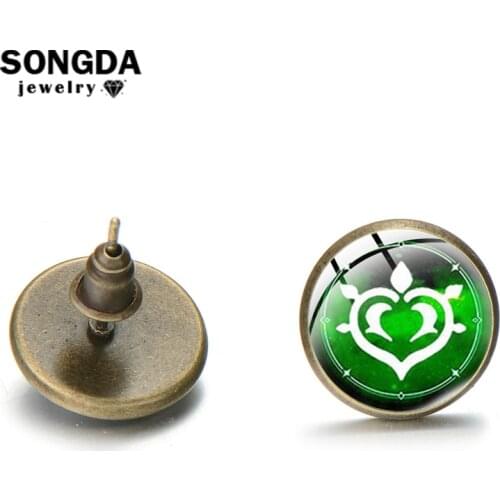 Genshin Impact Stud Earring Eye of God Cabochon Glass Dome Earrings Fire Rock Ice Element Pattern Trinket for Lady Jewelry Gifts