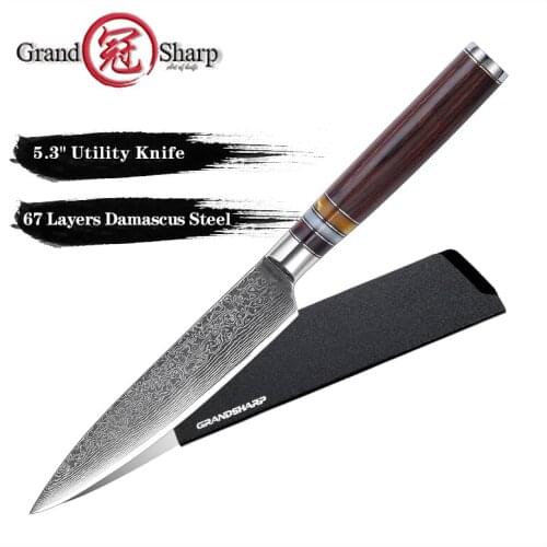 Grandsharp 5.3'' Damascus Kitchen Knife vg10 Japanese Damascus Steel Utility Tomato Paring Kitchen Knives Home Cooking Tools