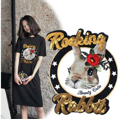 GUGUTREE embroidery Sequins big rabbits animal cartoon patches badges applique patches for clothing YYC-19121080