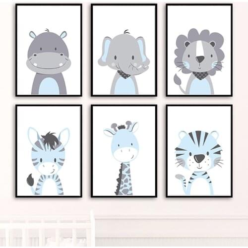 Elephant Lion Tiger Zebra Giraffe Hippo Animal Wall Art Canvas Painting Nordic Poster And Prints Wall Pictures Kids Room Decor