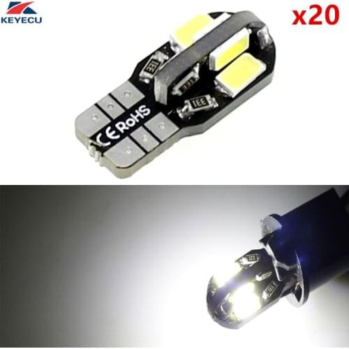KEYECU 20 Pack White W5W T10 8SMD 5730 Chips Car Interior and Exterior Led Bulb Replacement for Map Dome Courtesy License Plate