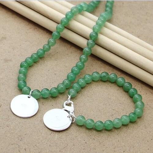 Hot Selling 925 Sterling Silver Jewelry Sets Round Green Pearl Necklace Bracelet Set New Charm Jewelry