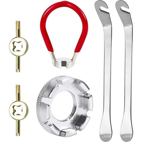 New 6 Pcs Bike Spoke Wrench Kit, Bicycle Spoke Tool Bike Tyre Lever Valve Remover Forged Steel, Bike Wheel Spokes Key