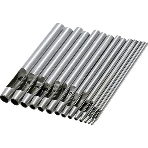14Pcs Round Hollow Punch Set Leather Craft Punch Tool Hollow Hole Punch Cutter Tool for Watch Bands Belts Canvas