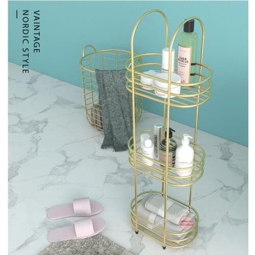 Nordic 3-layers Bathroom Rack Floor Metal Unfading Golden Storage Rack Wrought Iron Waterproof Storage Shelf 30*20*90cm