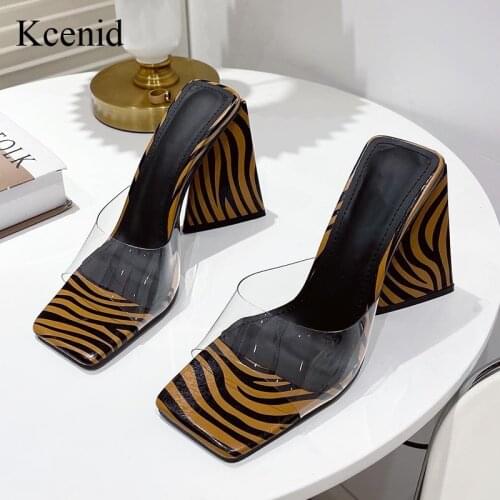 Kcenid New Summer Shoes For Women Fashion Zebra Pattern Slippers Sexy Transparent PVC Female Pumps Slides Womens Sandals 2021