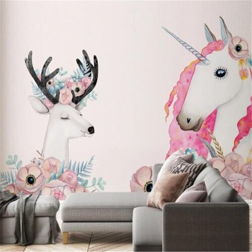 Custom Mural Wallpaper Ins Modern Minimalist Pink Unicorn Elk Background Wall Painting