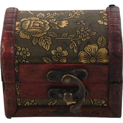 Portable Retro Antique Style Jewelery Box in wood with Flower Relief, Red