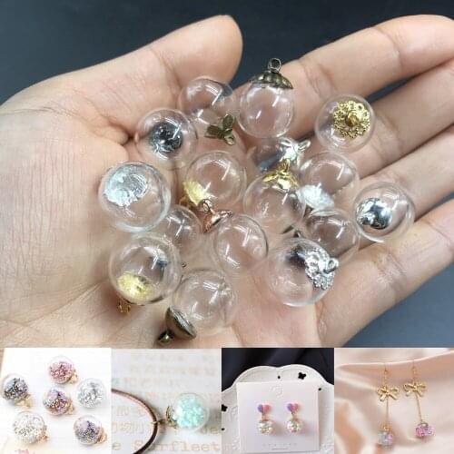 16mm one hole clear empty glass ball with copper caps hollow glass bottle globe vial jewelry making accessories beads charms