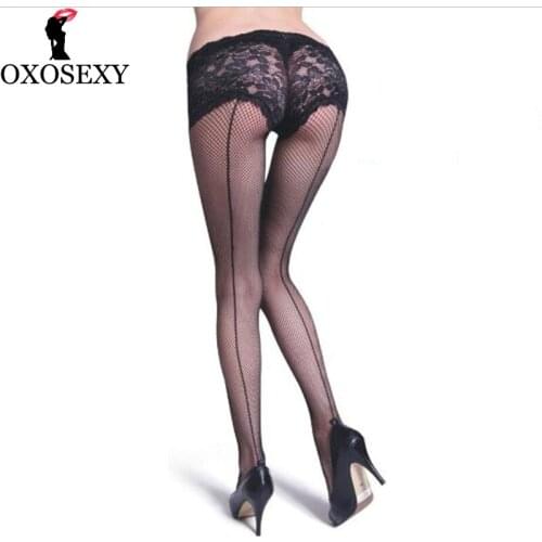 New Black Red Sexy Pantyhose Womens Ultra Sheer Transparent Line Back Seam Tights Stockings Mesh Pantyhose Collant Femme 452
