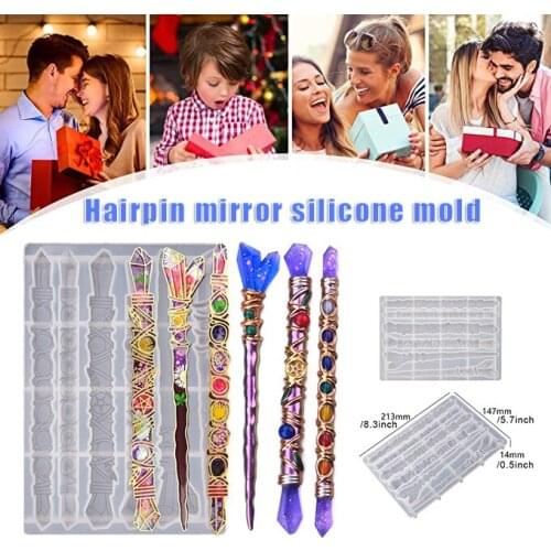 Silicone Magical Wand Mould with 6 Different Unique Pattern DIY Epoxy Sword Casting Mold for Children Candle Molds Candle Making