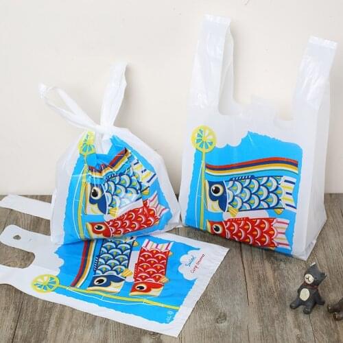 Blue carp Folding Shopping Bag Gifts Tote Bag Waistcoat Bag Vest Bag 100pcs/lot