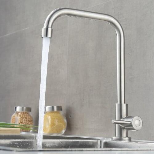 Kitchen Faucets Stainless Steel Kitchen Mixer Single Handle Single Hole 360 Degree Rotation Kitchen Faucet Mixer Sink T