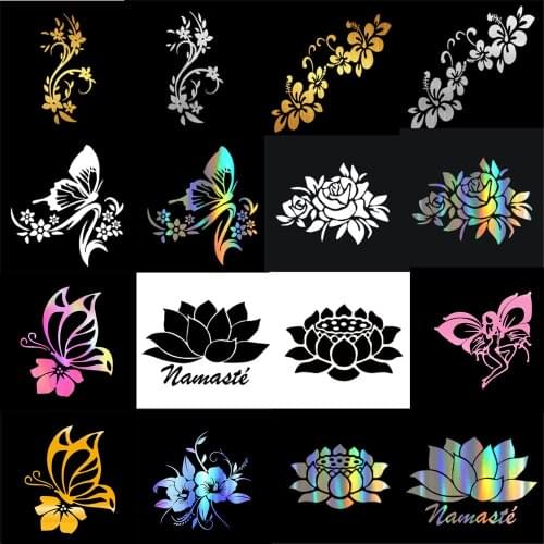 Tancredy Beautiful Flowers Stickers Butterfly Lotus Morning Glory Series Vinyl For Car Styling Body Window Stickers and Decals