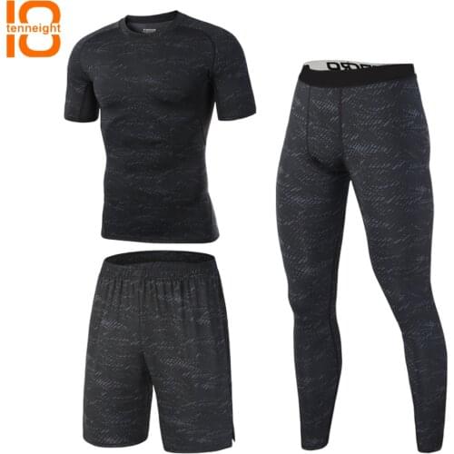 TENNEIGHT 2018 New Mens Sport Running sets Fitness training Running Set basketball tight Compressed quick-dry Sport suits