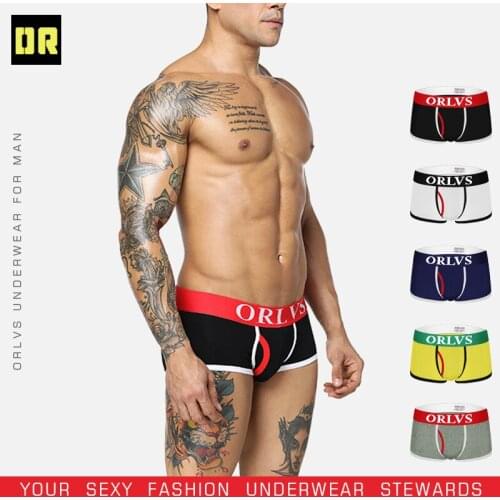 ORLVS Men Underwear Gay Boxer Sexy Short Cotton Cuecas Boxers Breathable Mens Boxers Shorts Gay Underwear Male Underpants