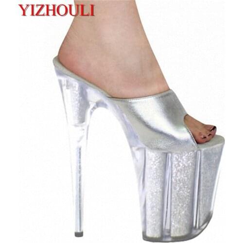 20cm high heels and a silvery transparent model show off new sandals, temperament and high-heeled dancing shoes