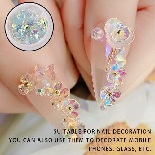 Nail Art Crystal Flower Shining Rhinestone Pearl Nail Sequin Rhinestone Manicure Decoration