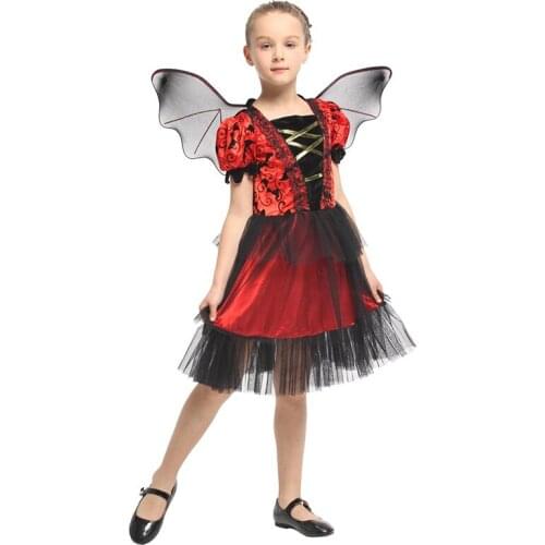 HUIHONSHE Girl Magic Fairy Red Dress Child Princess Pixie Cosplay Dresses With Wing Halloween Costume For Girls