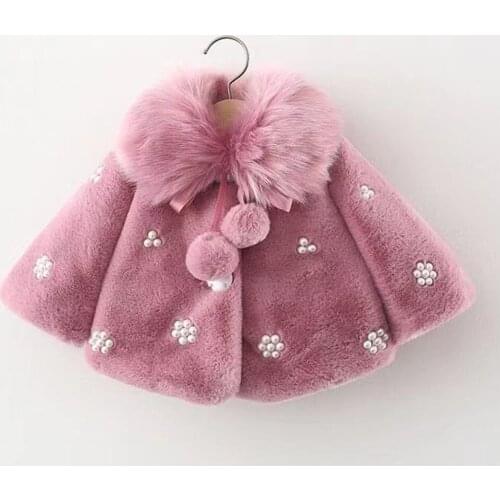 Girls Winter Coat Faux Fur Turn-Down Collar Thicken Warm Kids Cape First Birthday Children Outwear Clothing