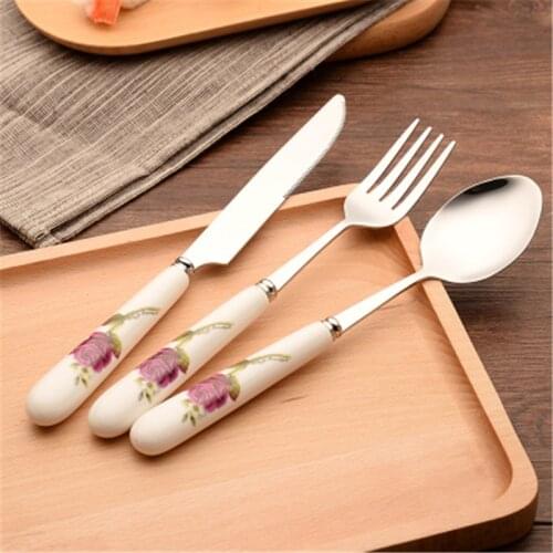 1pc Ceramic Handle Stainless Steel West Tableware Cutlery kitchen knives Fork Spoon Set Dinnerware Steak Knife Fork