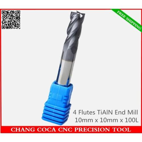 10mm*10mm*100mm,Freeshipping,CNC solid carbide end mill,TiAlN coated end milling cutter,HRC 50 Degrees,4 Flutes milling cutter