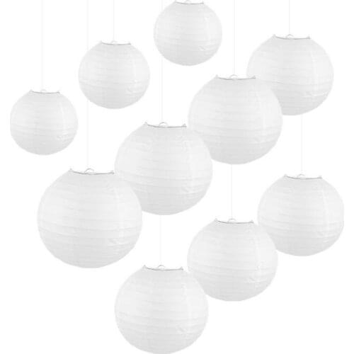 10 Pieces 6-16 inch Chinese White Paper Lanterns Wedding Party Decor Lanterns Gift White