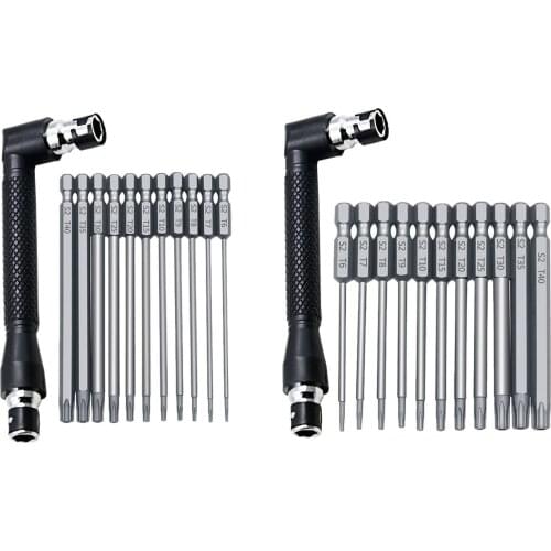 12PCS/Set 1/4 Inch Hex Shank and L Shaped Wrench Set T6-T40 Length S2 Steel Torx Head Screwdriver Drill Set Bits