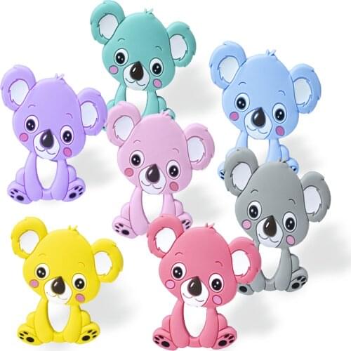 3 PCS Silicone Cartoon Koala Bear Teether Pendant Bpa Free Silicone Teething Necklace Food Grade Christmas Decorations