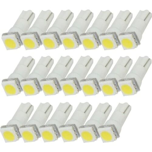 20Pcs White T5 5050 1SMD 12V Wedge Dashboard LED Lights Bulbs Car Lnstrument Lndicator AC Lamp Auto Lnterior Accessories 73 74