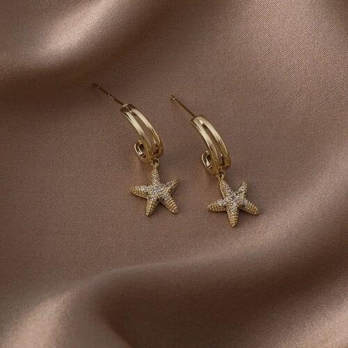2021 Retro Micro Little Starfish Set with Zircon Earrings Fresh Small and Exquisite Sweety Lovely Style Oorbellen Pendientes