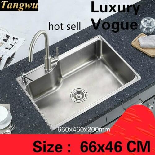 Free shipping Luxurious standard kitchen single trough sink food grade 304 stainless steel whole drawing big hot sell 66x46 CM
