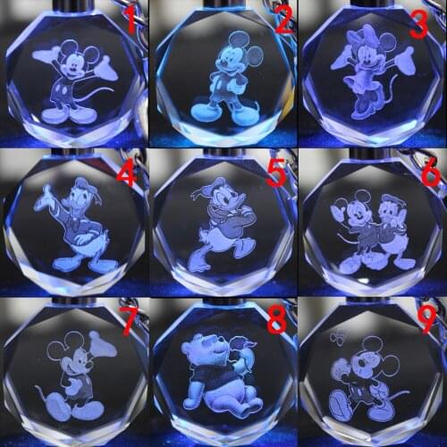 Disney Pooh Mickey Minnie Anime Figures Toy Cartoon Products Accessories Customized LED Keychain Light Birthday Gift