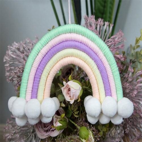 Cilected Nordic Kids Room Decoration Hand woven clouds Rainbow Hanging tapestry Macrame Rainbow Wall Hanging Living Room Décor