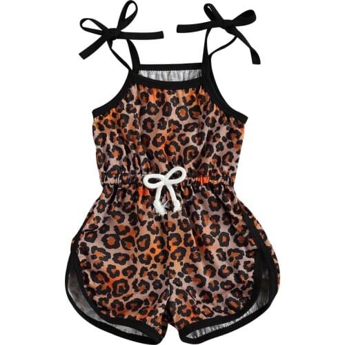 Citgeett Summer Kids Baby Girls Leopard Printed Romper Jumpsuit Sleeveless Elastic Waist Lace-up Sling Clothes