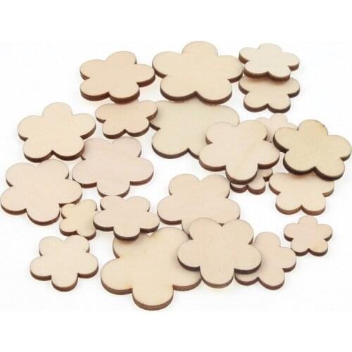 50pcs Mix Blank Flower Wood Slices Discs Wood Heart Love Blank Unfinished Natural Crafts Supplies Wedding Ornaments 15-30mm