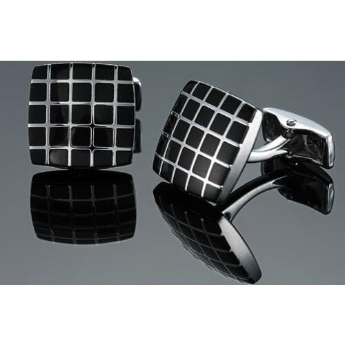 DY High quality brass enamel craft black square mesh Silvery Cufflinks Mens French shirt Cufflinks free shipping