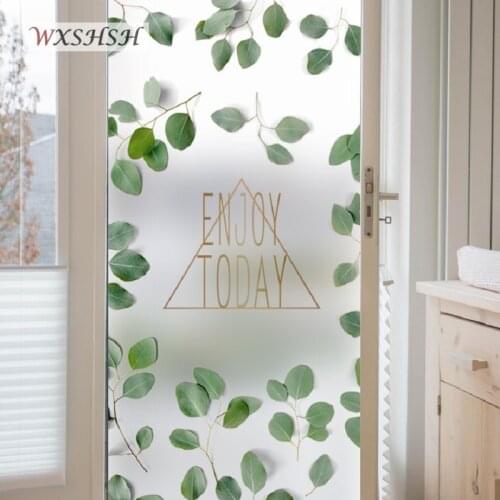 Electrostatic Glass Sticker Custom Size PVC Eucalyptus Pattern Frosted Etched Decorative Window Film For Home Office Restaurant