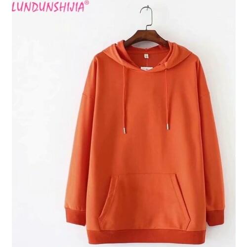 LUNDUNSHIJIA 2019 Spring Autumn Women Orange Cotton Loose Sweatshirt Ladies Hoodies Pullover Top