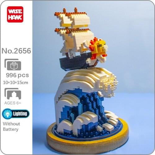 WS 2656 Thousand Sunny Pirate Ship Boat Sea Wave 3D Model DIY Mini Diamond Blocks Bricks Building Toy for Children no Box
