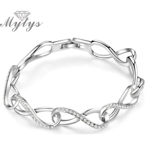 Mytys Silver Color Infinity Love Bracelet for Women Link Chain Bracelets Invisible Setting Crystal High Quality B264