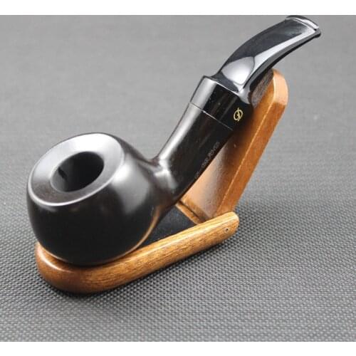 Handmade Ebony Wood Smoke Tobacco Smoking Pipe Set Black Round Natural Wooden Pipe + Pouch + Holder + 10pcs 9mm Pipe Filters 410