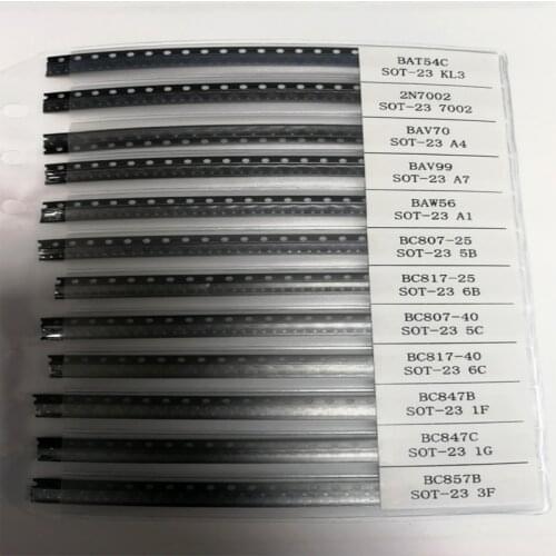 Transistor KIT BAT54C 2N7002 BAV70 BAV99 BAW56 BC807-25 BC817-25 BC807-40 BC817-40 BC847B BC847C BC857B Total 12*25PCS=300pcs