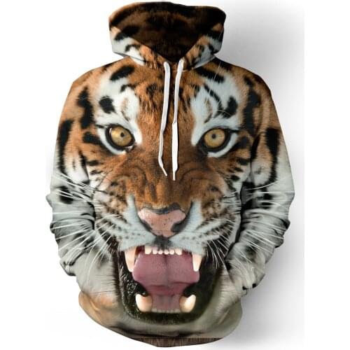2020 New Animal Printed Pocket Hooded Sweatshirts Lion/tiger 3D Hoodies Pullovers Tracksuits Men Women Long Sleeve Outerwear
