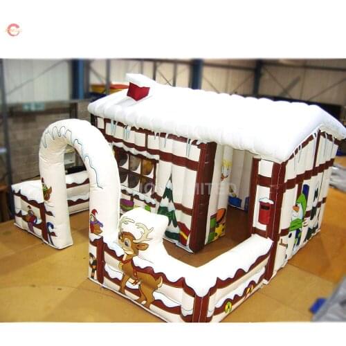 2021 NEWEST Christmas Inflatable Santas Grotto With Fence Full printing Inflatable Christmas House