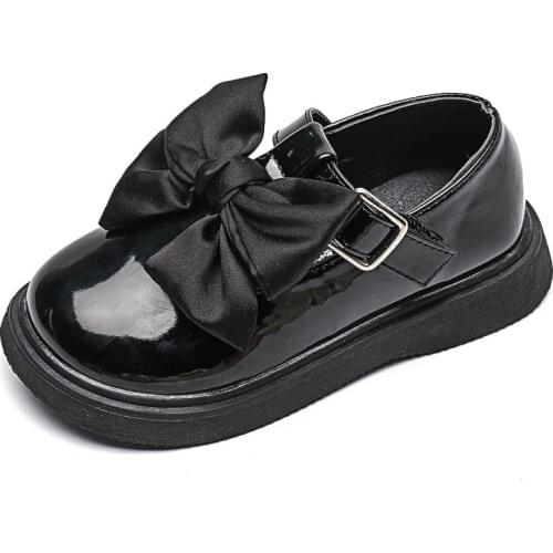 2021 Autumn New Girls Bow-knot Leather Shoes Fashion Princess Shoes British College Style Soft Bottom Sweet Hot PU for Party Hot