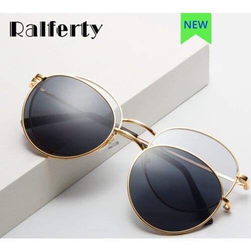 Ralferty Men Womens Glasses 2 In 1 Clip On Glasses Kit Round Magnet Sunglasses Anti UVA UVB Metal Eyeglass Frame Prescription