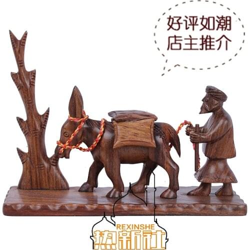 Pakistan wood carving art ornament handmade donkey antique wooden ancient imitation mahogany decoration market