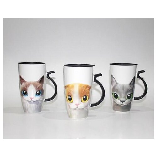 Plastic Cap Kitten Figured Porcelain Mug Cup Gift