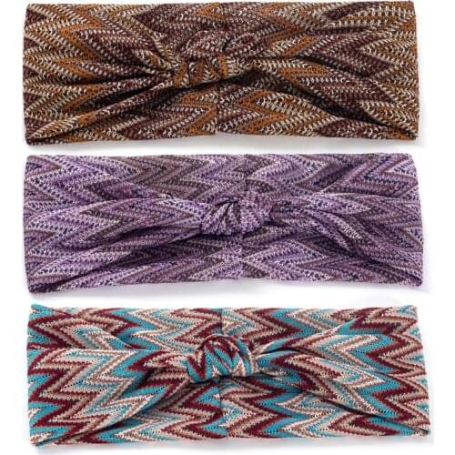 Geebro Hollow Ethnic Design Geometric Headband Women Bohemian Hair Bands Print Headbands Vintage Cross Turban Bandage Sports